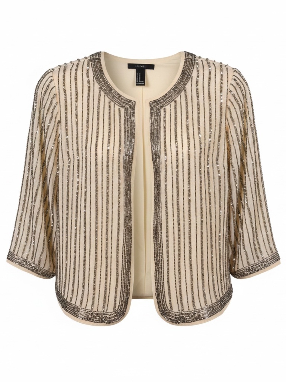 Forever 21 Cream and Metallic Beaded Open-Front Tunic